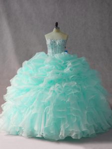 Excellent Strapless Sleeveless Brush Train Side Zipper Ball Gown Prom Dress Apple Green Organza