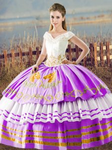 Luxurious Sleeveless Lace Up Floor Length Embroidery and Ruffled Layers Vestidos de Quinceanera