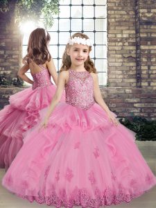 Lilac Sleeveless Tulle Lace Up Kids Formal Wear for Party and Military Ball and Wedding Party