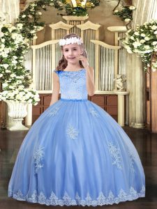 Tulle Scoop Sleeveless Zipper Beading and Appliques Little Girls Pageant Dress Wholesale in Baby Blue