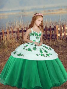 Fashion Organza Straps Sleeveless Side Zipper Embroidery Little Girl Pageant Gowns in Green