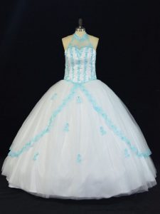 Floor Length Ball Gowns Sleeveless Blue And White Sweet 16 Dresses Lace Up