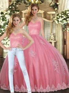 Lovely Watermelon Red Sweetheart Lace Up Appliques Sweet 16 Quinceanera Dress Sleeveless