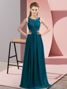 Attractive Floor Length Teal Quinceanera Court of Honor Dress Chiffon Sleeveless Beading and Appliques