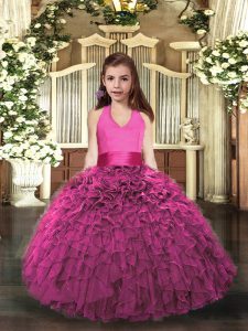 Halter Top Sleeveless Organza Child Pageant Dress Ruffles Lace Up