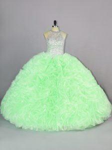 Scoop Sleeveless Vestidos de Quinceanera Floor Length Beading and Ruffles Organza