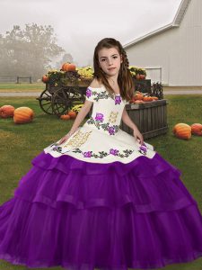 Straps Sleeveless Lace Up Kids Pageant Dress Eggplant Purple Tulle