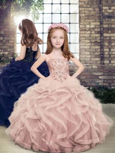 Fashion Sleeveless Beading and Ruffles Lace Up Kids Pageant Dress