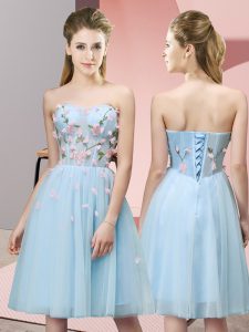 Light Blue Sleeveless Appliques Knee Length Vestidos de Damas