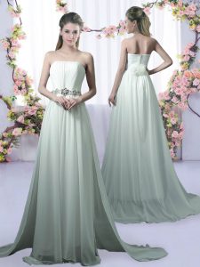 Exceptional Apple Green Sleeveless Chiffon Brush Train Dama Dress for Quinceanera for Prom and Party and Wedding Party