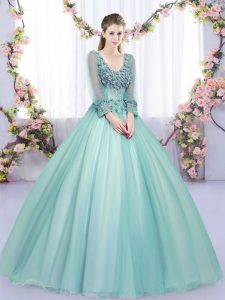 Tulle Long Sleeves Floor Length 15 Quinceanera Dress and Lace and Appliques