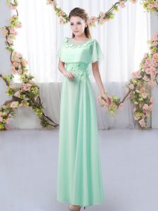 On Sale Apple Green Short Sleeves Appliques Floor Length Quinceanera Dama Dress