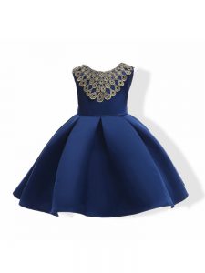 Satin Sleeveless Mini Length Kids Formal Wear and Appliques and Bowknot