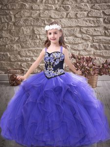 Custom Made Purple Lace Up Straps Embroidery and Ruffles Pageant Dresses Tulle Sleeveless