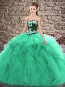 Sweetheart Sleeveless Tulle Quinceanera Dress Beading and Embroidery Lace Up