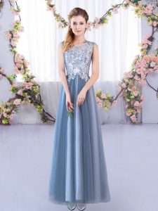 Blue Lace Up Damas Dress Lace Sleeveless Floor Length