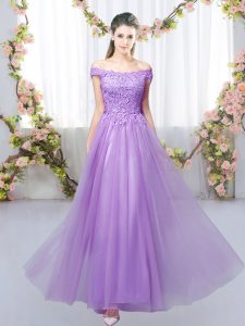 Custom Fit Floor Length Lace Up Quinceanera Court Dresses Lavender for Prom and Party and Wedding Party with Lace