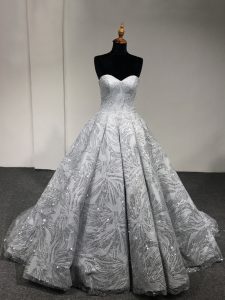 Fabulous Ball Gowns Quinceanera Gowns Silver Sweetheart Sleeveless Floor Length Lace Up