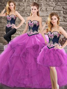 Purple Tulle Lace Up 15 Quinceanera Dress Sleeveless Floor Length Beading and Embroidery