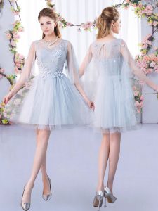 Beautiful Grey Quinceanera Court of Honor Dress Prom and Party with Lace Scoop 3 4 Length Sleeve Lace Up