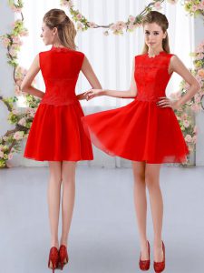 Chic High-neck Sleeveless Zipper Vestidos de Damas Red Chiffon