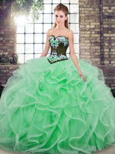 Dramatic Sweep Train Ball Gowns Quinceanera Gowns Apple Green Sweetheart Tulle Sleeveless Lace Up