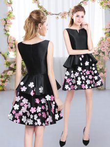 Lovely Sleeveless Mini Length Pattern Zipper Dama Dress for Quinceanera with Black