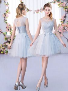 Inexpensive Grey Scoop Lace Up Lace Quinceanera Dama Dress Sleeveless