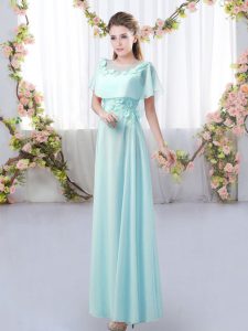 Smart Scoop Short Sleeves Chiffon Quinceanera Court Dresses Appliques Zipper