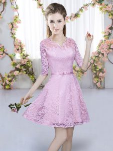 Customized Short Sleeves Zipper Mini Length Belt Dama Dress for Quinceanera