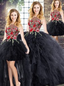 Scoop Sleeveless 15 Quinceanera Dress Embroidery and Ruffles Zipper