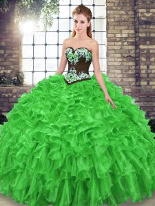 Sweetheart Neckline Embroidery and Ruffles 15 Quinceanera Dress Sleeveless Lace Up