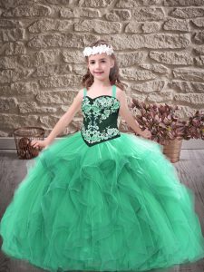 Floor Length Lace Up Pageant Dress Toddler Turquoise for Party and Wedding Party with Embroidery and Ruffles