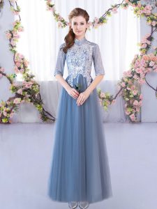 Dazzling Half Sleeves Lace Up Floor Length Lace Damas Dress