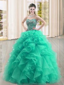 Classical Floor Length Turquoise Sweet 16 Dresses Sweetheart Sleeveless Lace Up