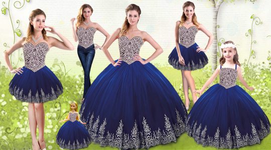 Royal Blue Sleeveless Beading and Appliques Floor Length Vestidos de Quinceanera