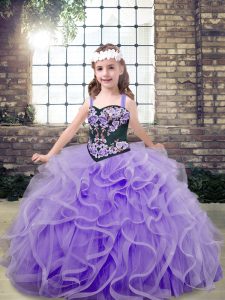 Sleeveless Embroidery and Ruffles Lace Up Kids Formal Wear