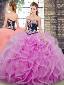 Classical Tulle Sleeveless Sweet 16 Dress Sweep Train and Embroidery and Ruffles