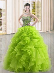 Custom Made Organza Sleeveless Floor Length Sweet 16 Dress and Beading and Ruffles