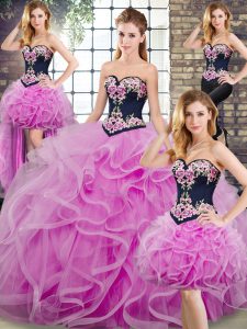 Inexpensive Lilac Sleeveless Sweep Train Lace Up Quinceanera Gown for Military Ball and Sweet 16