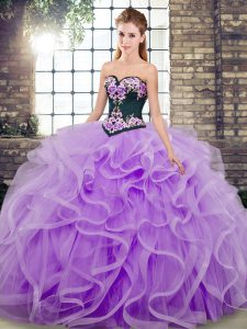 Lavender Sleeveless Sweep Train Embroidery and Ruffles Sweet 16 Dresses
