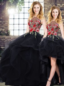 Floor Length Black Sweet 16 Quinceanera Dress Bateau Sleeveless Lace Up