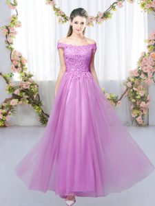 Popular Lilac Off The Shoulder Lace Up Lace Quinceanera Dama Dress Sleeveless