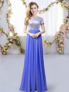 Empire Dama Dress Lavender Scoop Chiffon Short Sleeves Floor Length Zipper
