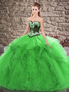 Deluxe Green Sleeveless Tulle Lace Up 15th Birthday Dress for Sweet 16 and Quinceanera