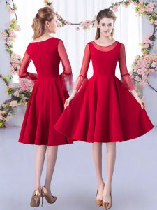 Satin 3 4 Length Sleeve Knee Length Damas Dress and Ruching