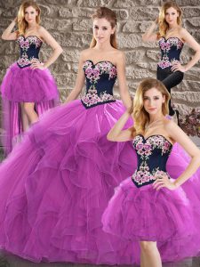 Ideal Sleeveless Beading and Embroidery Lace Up 15th Birthday Dress