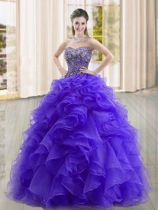 Sweet Floor Length Purple Quinceanera Gown Sweetheart Sleeveless Lace Up