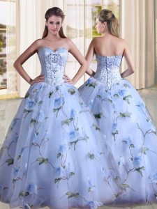 Beading 15 Quinceanera Dress Lavender Lace Up Sleeveless Floor Length