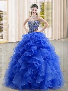 Graceful Organza Sleeveless Floor Length Vestidos de Quinceanera and Beading and Ruffles